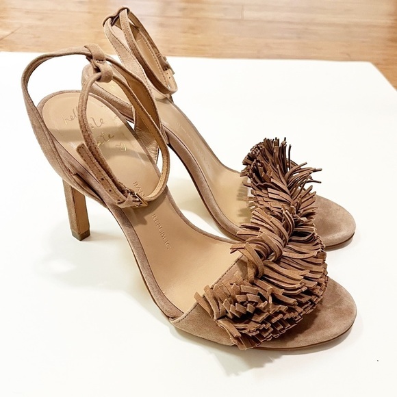 Banana Republic brown tan suede leather "Honey" fringe pumps sandals. Women 8.5 - Picture 9 of 14